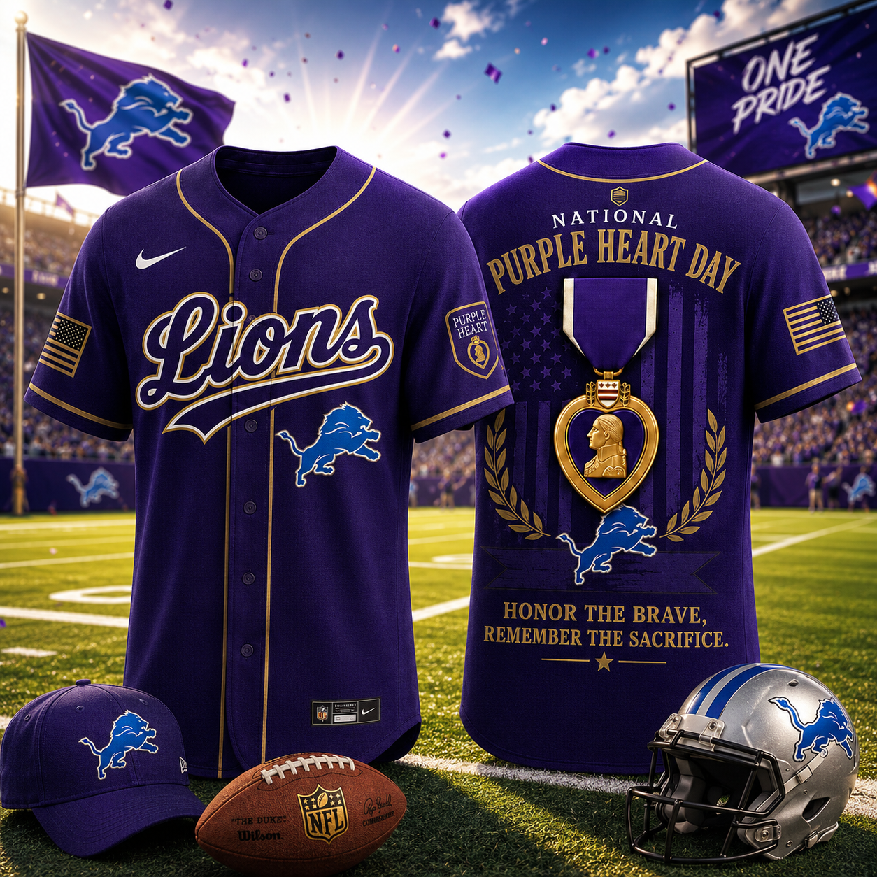 Detroit Lions National Purple Heart Day Baseball Jersey