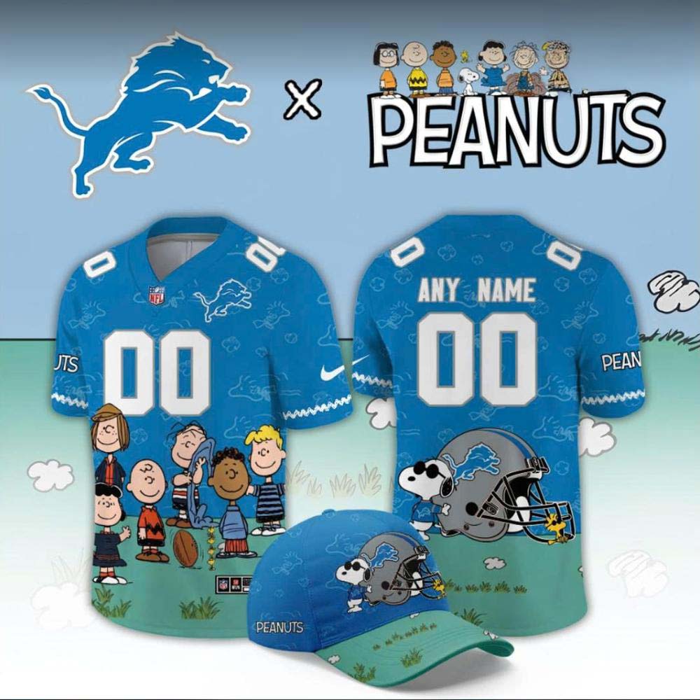 Detroit Lions Peanuts Honolulu Blue Football Jersey NFL Cartoon Collaboration Fan Apparel 1 - Unicasport Detroit Lions Peanuts Honolulu Blue Football Jersey NFL Cartoon Collaboration Fan Apparel