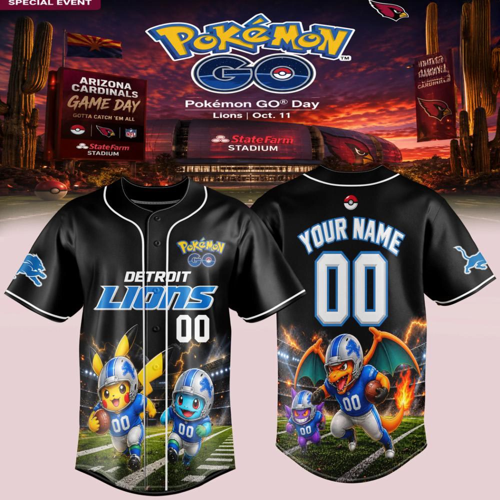Detroit Lions Pokemon GO Pikachu Personalized Baseball Jersey Game Day Fan Apparel 1 - Unicasport Detroit Lions Pokemon GO Pikachu Personalized Baseball Jersey Game Day Fan Apparel