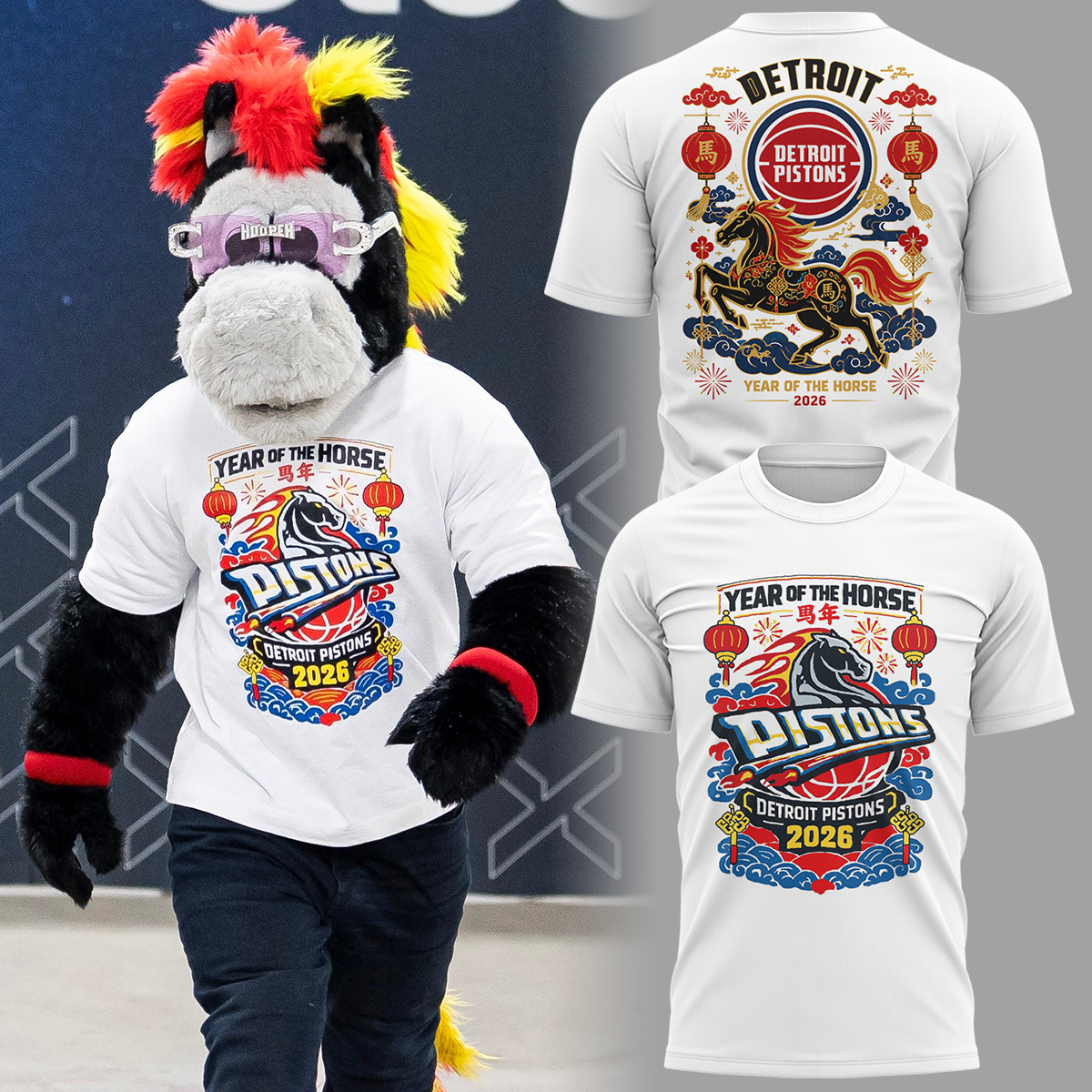 Detroit Pistons Year Of The Horse 2026 Premium Graphic T Shirt Gifts For Fans
