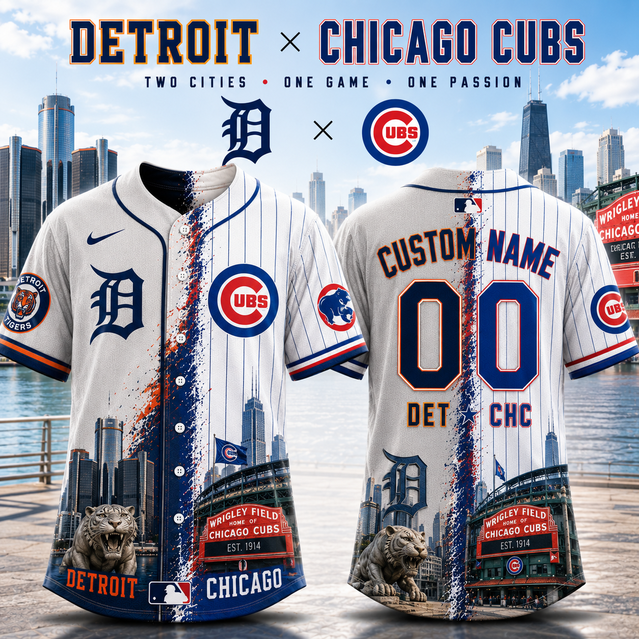 Detroit Tigers x Chicago Cubs Custom Name Number Baseball Jersey For Fans