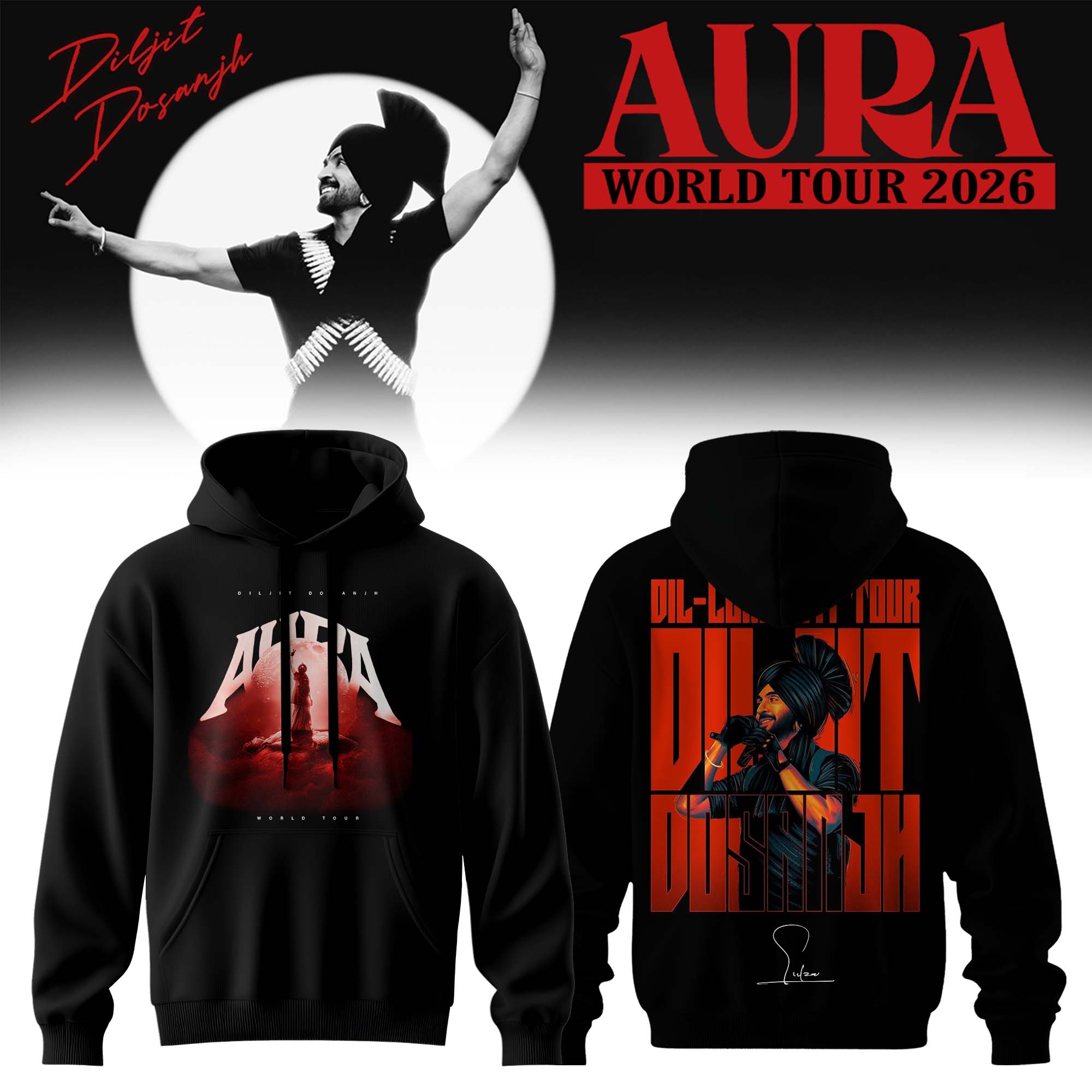 Diljit Dosanjh AURA World Tour 2026 Exclusive Fan Hoodie Collection