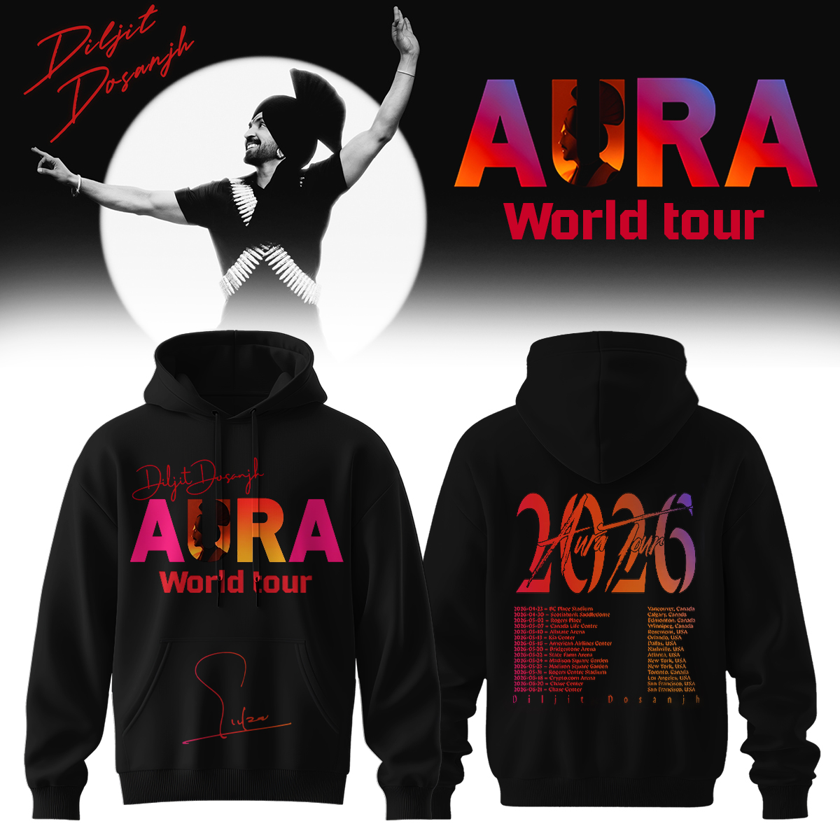 Diljit Dosanjh AURA World Tour 2026 Exclusive Fan Hoodie Collection1