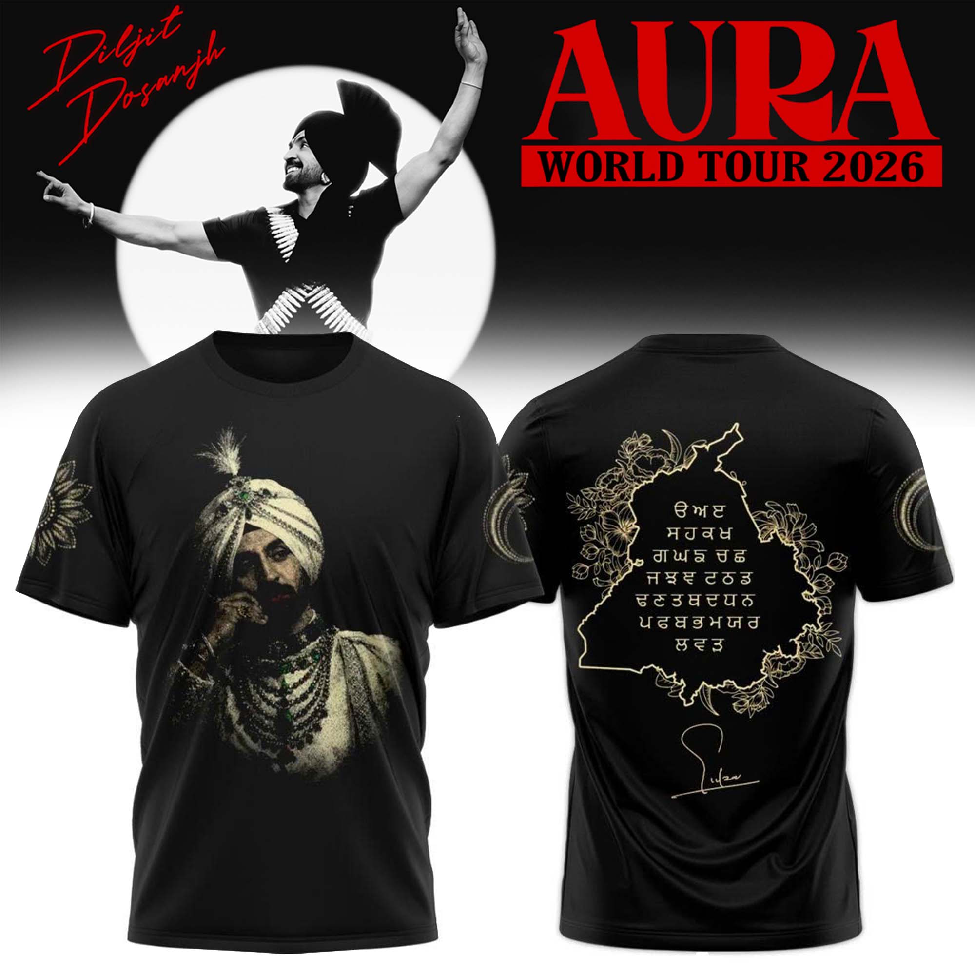 Diljit Dosanjh AURA World Tour 2026 Official Graphic T Shirt