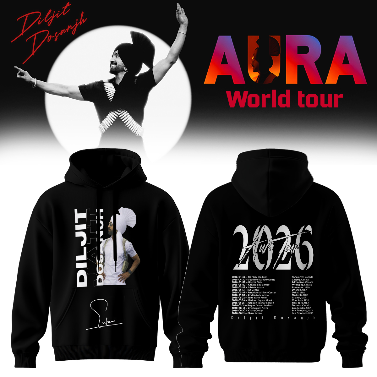 Diljit Dosanjh AURA World Tour 2026 Official Signature Hoodie Collection2