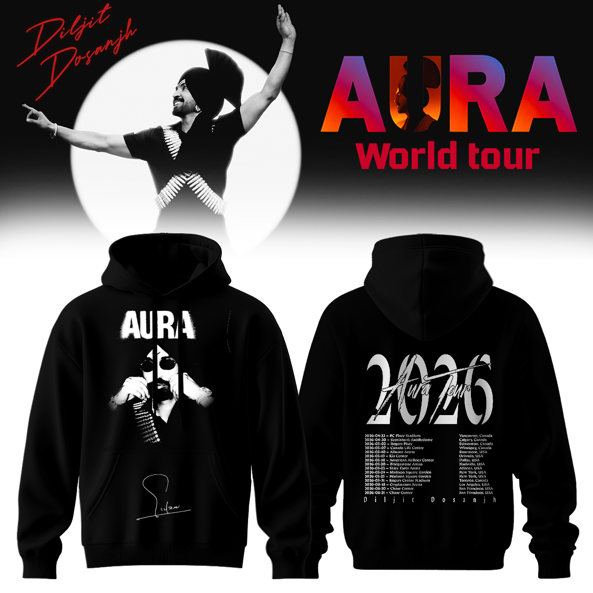 Diljit Dosanjh AURA World Tour 2026 Premium Collector Hoodie Edition
