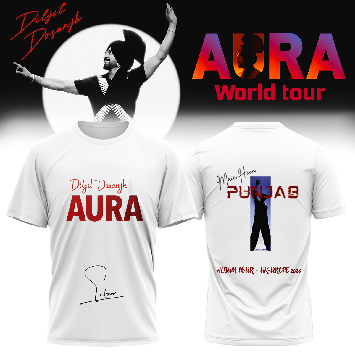 Diljit Dosanjh AURA World Tour 2026 Premium Concert Graphic T Shirt