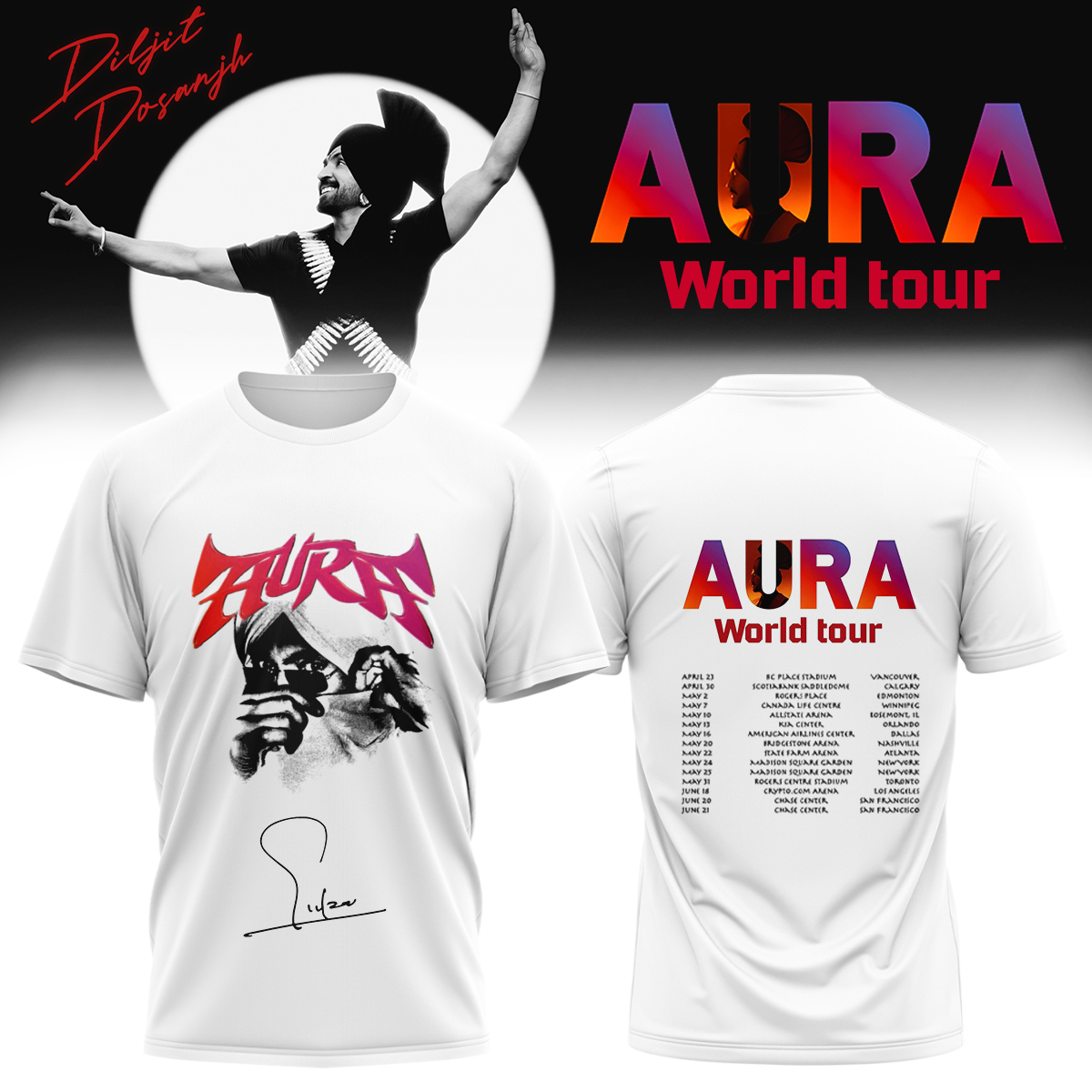 Diljit Dosanjh AURA World Tour 2026 Premium Concert Graphic T Shirt1