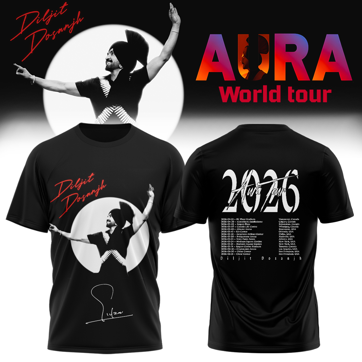 Diljit Dosanjh AURA World Tour 2026 Premium Concert Graphic T Shirt2