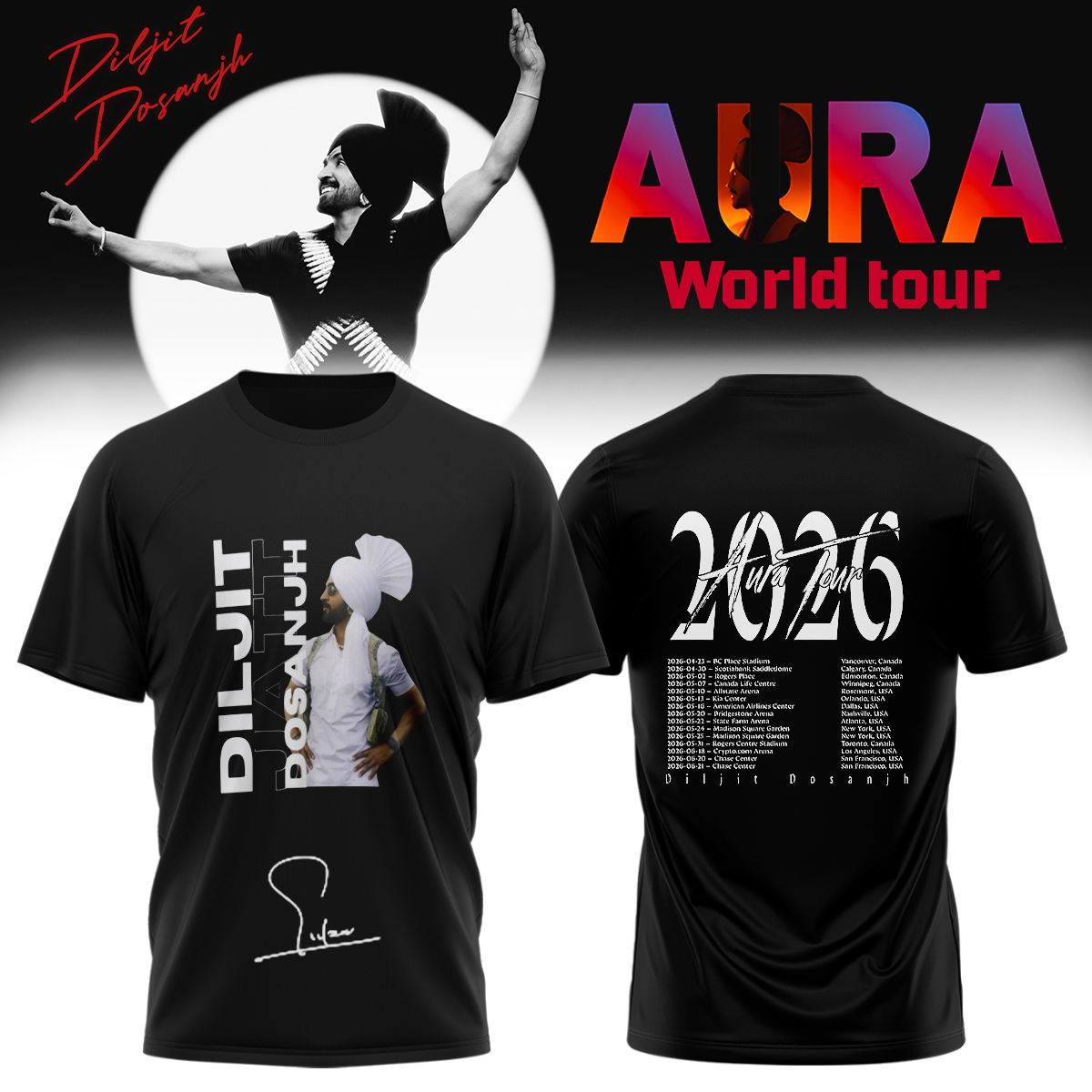 Diljit Dosanjh AURA World Tour 2026 Premium Concert Graphic T Shirt3