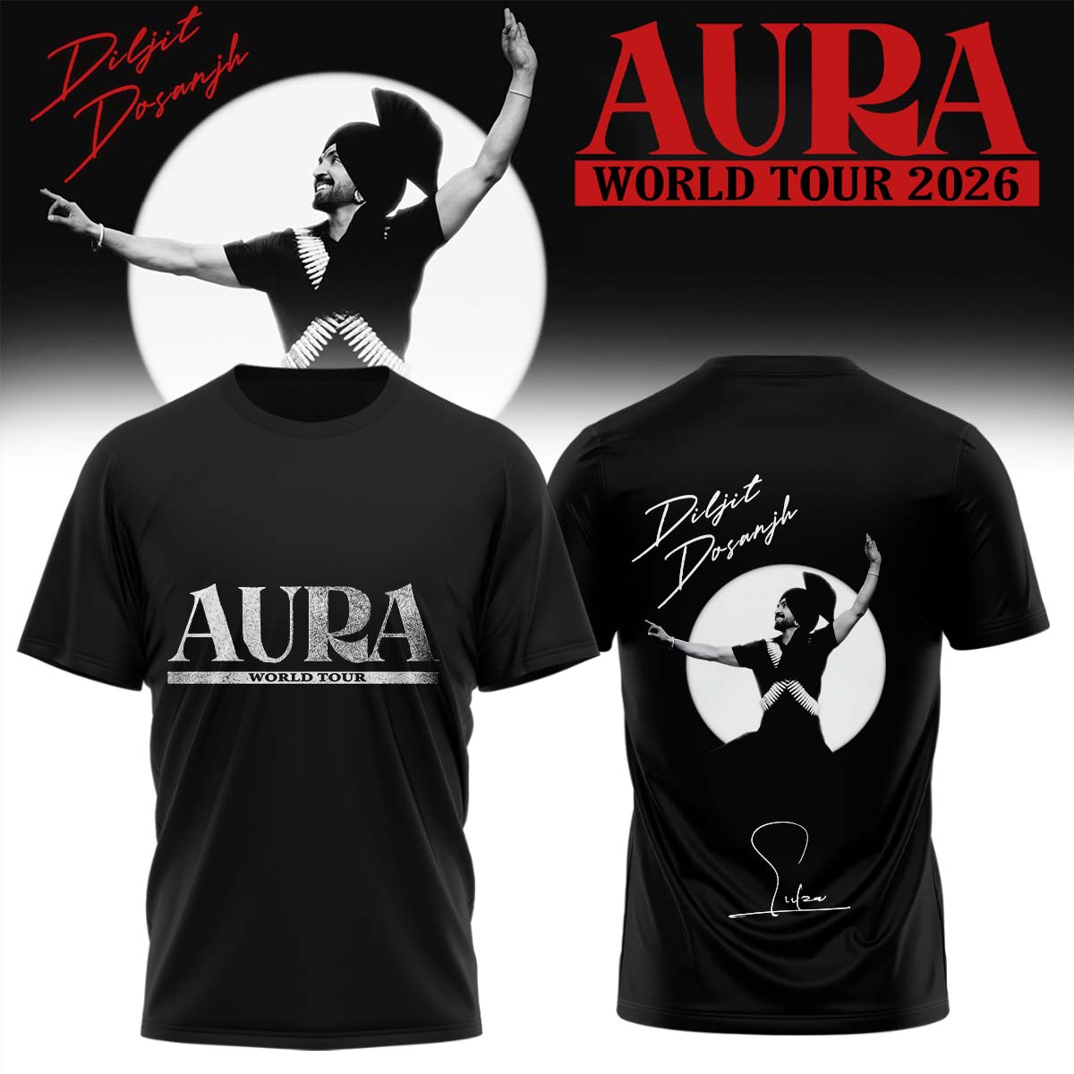 Diljit Dosanjh AURA World Tour 2026 Premium Fan Graphic T Shirt