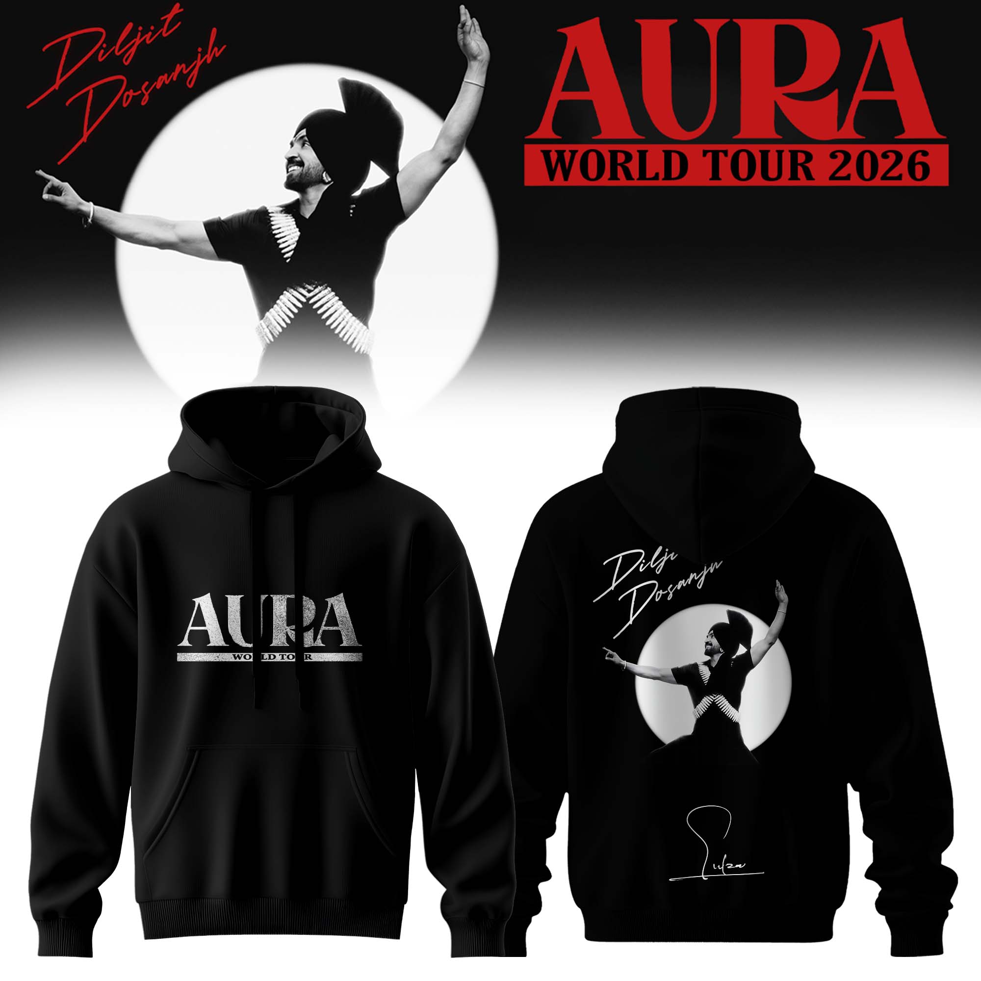 Diljit Dosanjh AURA World Tour 2026 Premium Music Tour Hoodie