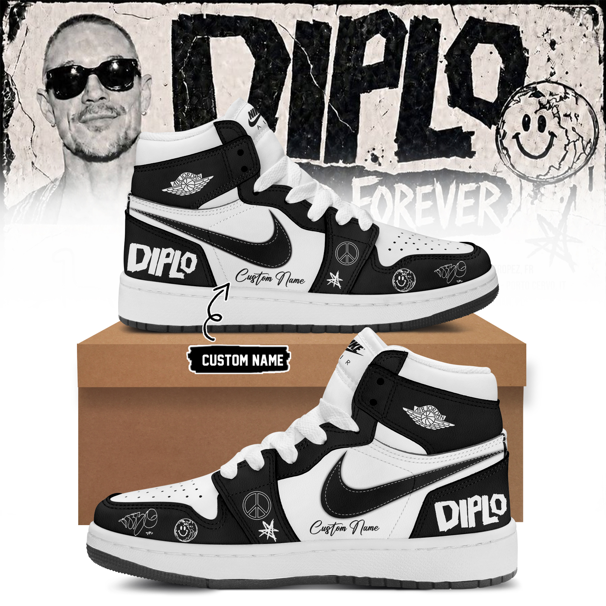 Diplo On Tour Forever Signed Exclusive Fan High Top Shoes