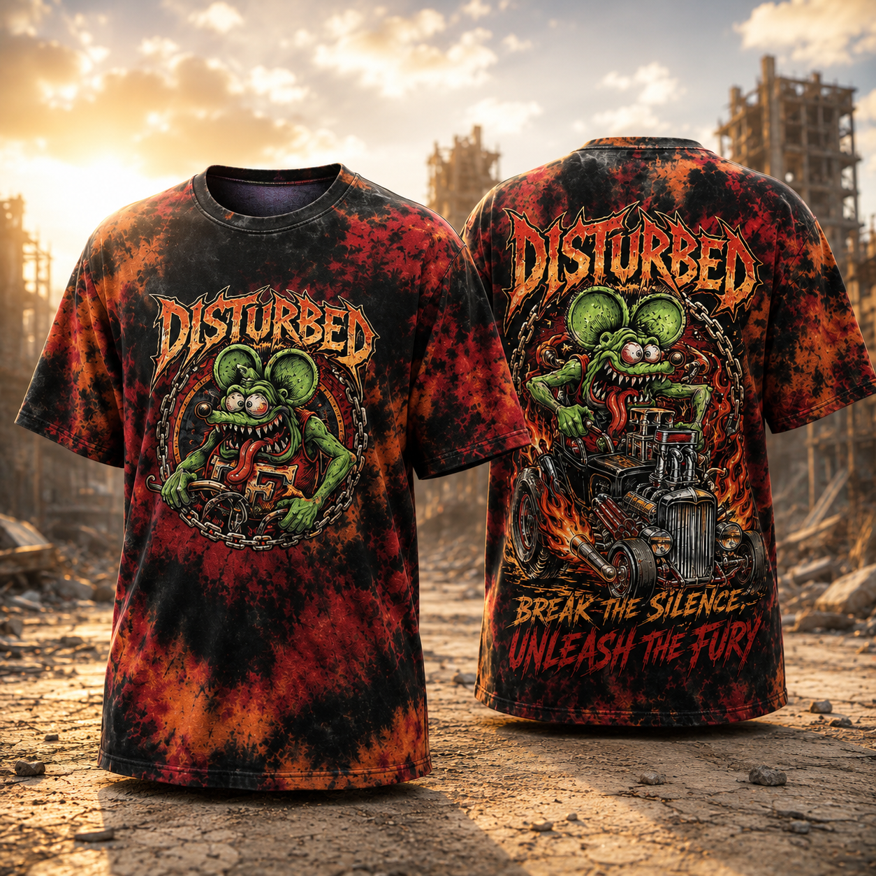 Disturbed Break The Silence Unleash The Fury Tie Dye T Shirt Vintage Heavy Metal Band Graphic 2 Sided Unisex Tee Gift For Rock Fans