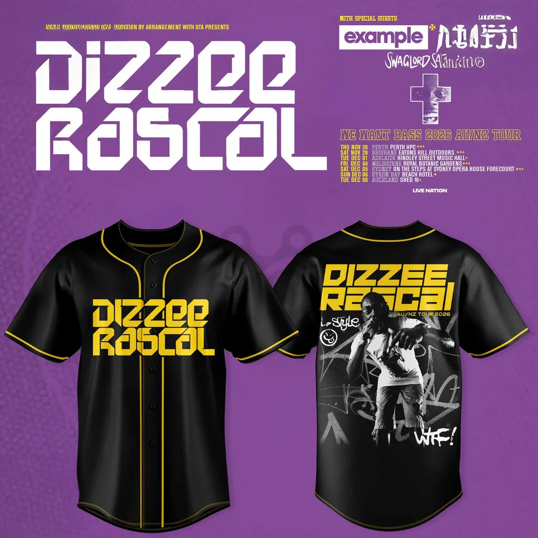 Dizzee Rascal We Want Bass 2026 Black Yellow Limited Baseball Jersey