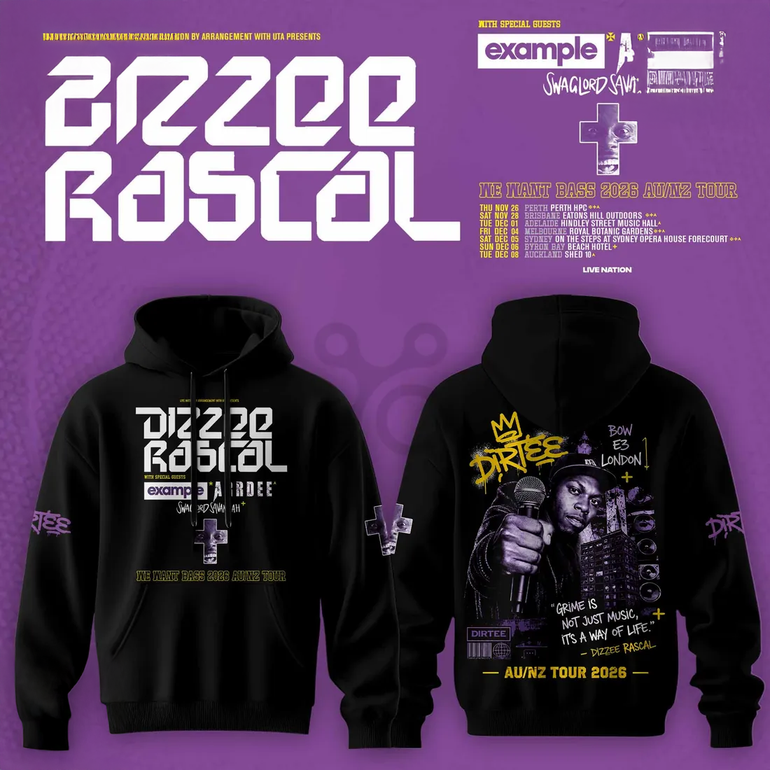 Dizzee Rascal We Want Bass 2026 Official Tour Black Fan Hoodie