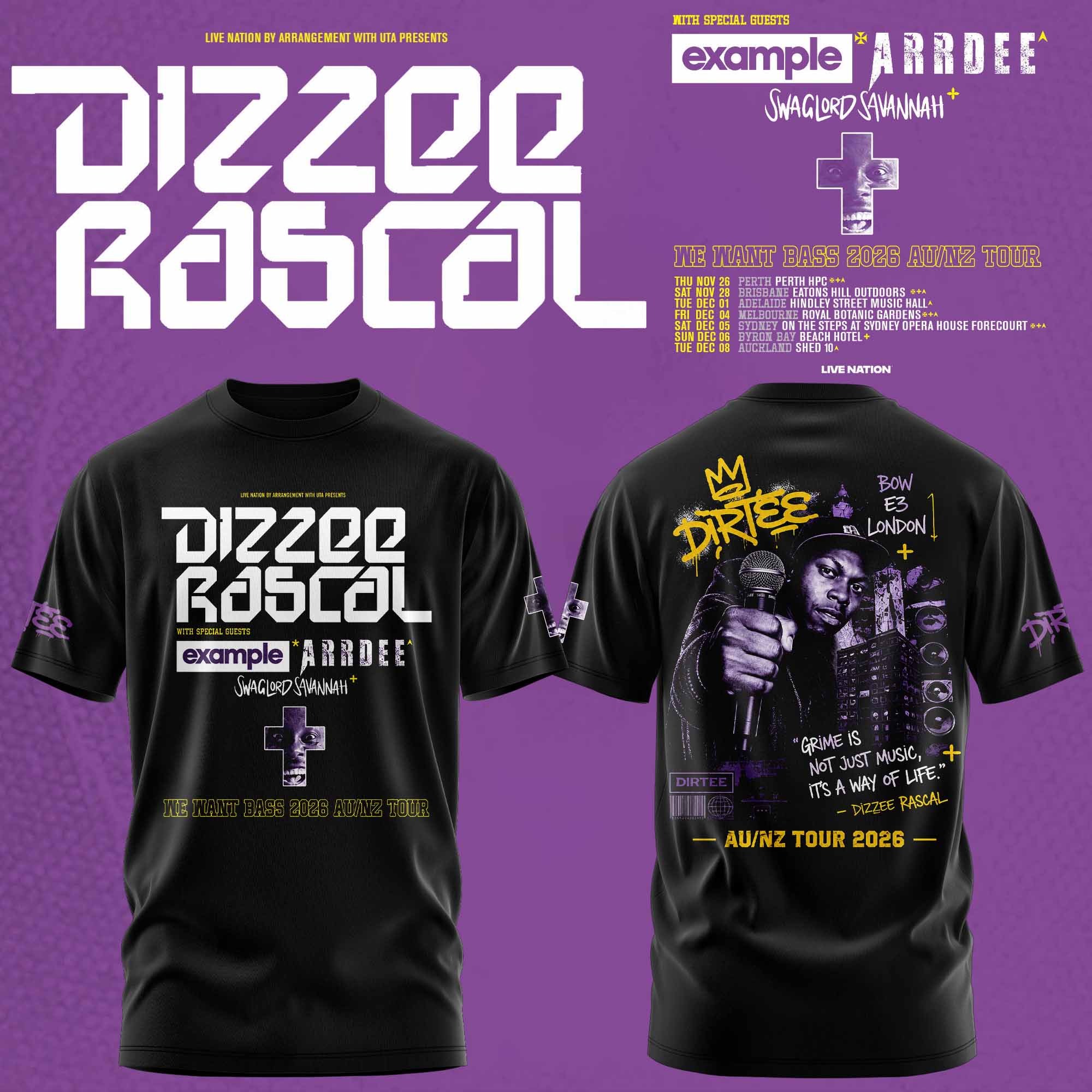 Dizzee Rascal We Want Bass Official Tour Graphic T Shirt Collection