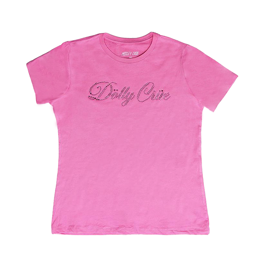 Dolly Crue Ladies Tee Pink Rhinestone Graphic Shirt Retro Country Rock Music Fan Gift for Women