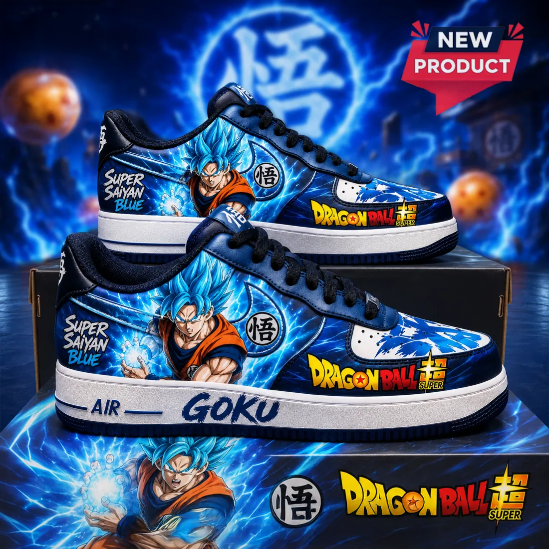 Dragon Ball Super Goku Blue Custom Air Force 1 Sneakers Edition