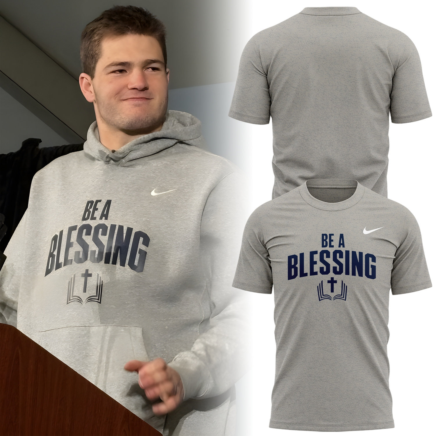 Drake Maye Be a Blessing 2026 Gray Graphic TShirt