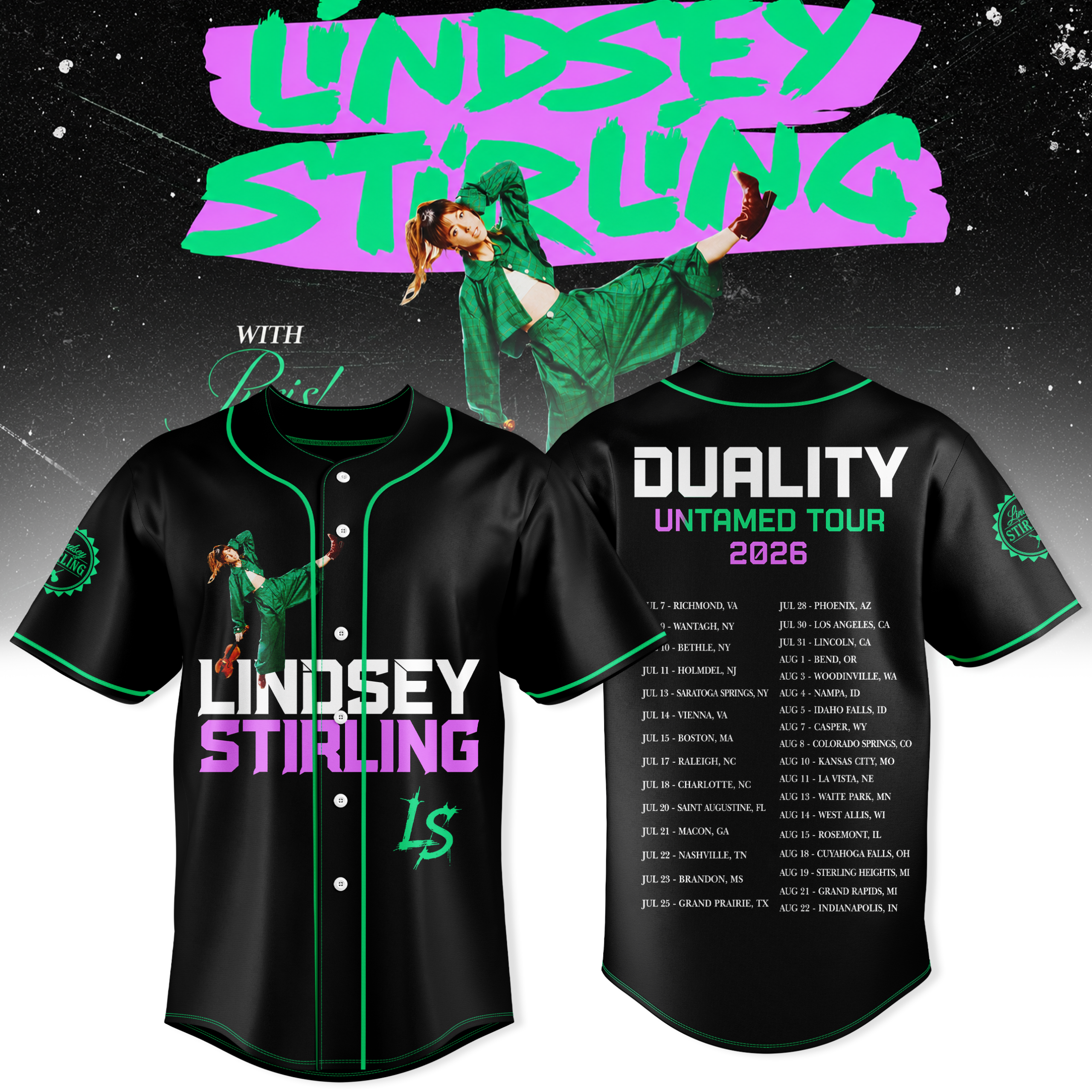 Duality Untamed Tour Premium 3D Baseball Jersey Tour Schedule Edition