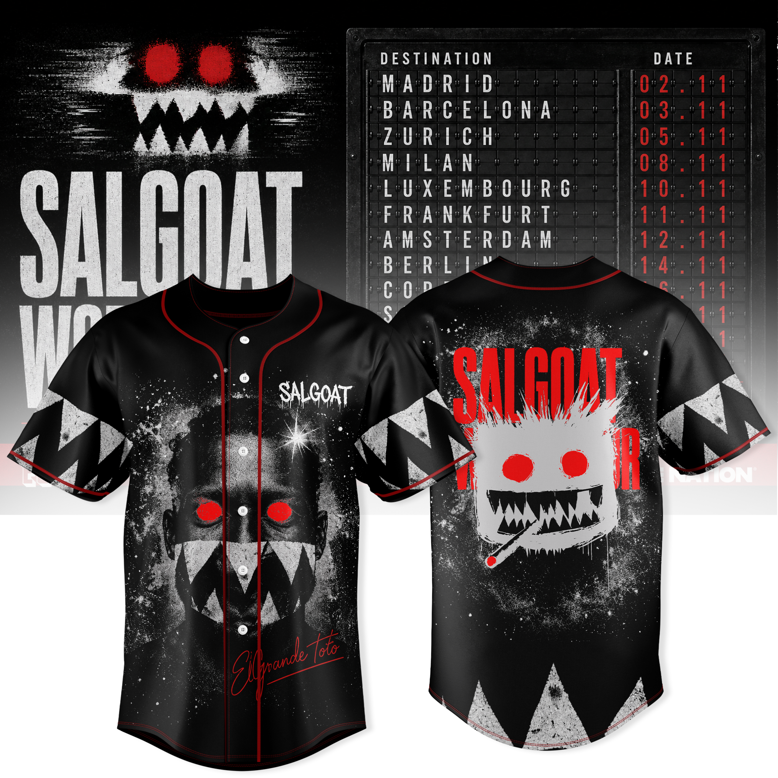 ELGRANDETOTO Salgoat Monster Graphic Baseball Jersey