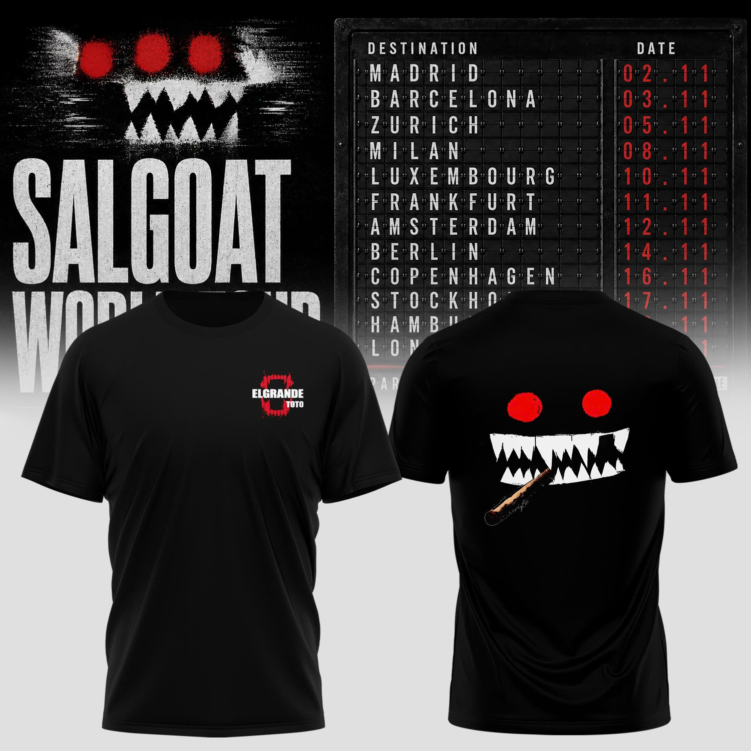 Elgrandetoto Salgoat World Tour Vintage Graphic TShirt