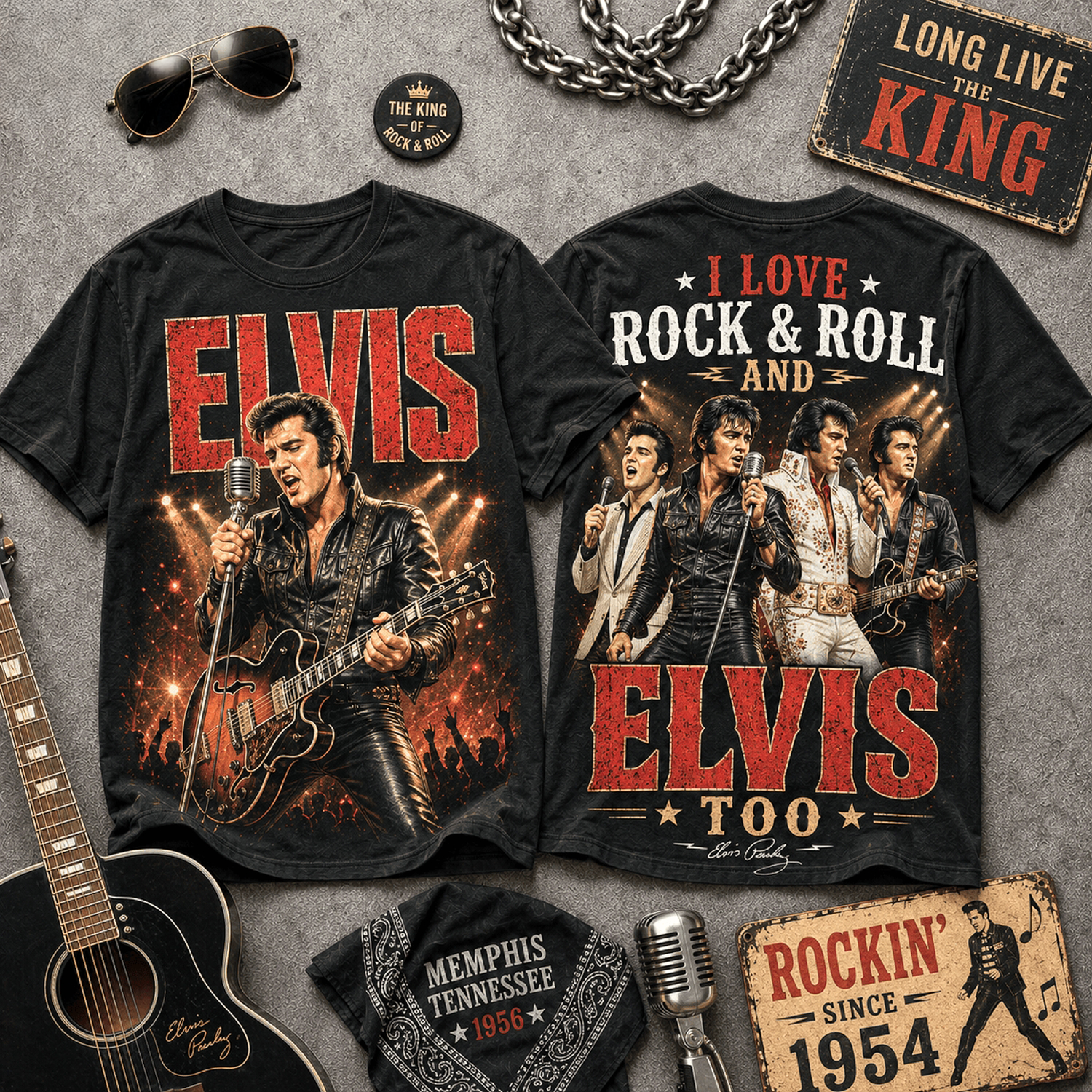 Elvis Presley King Of Rock And Roll Graphic T Shirt