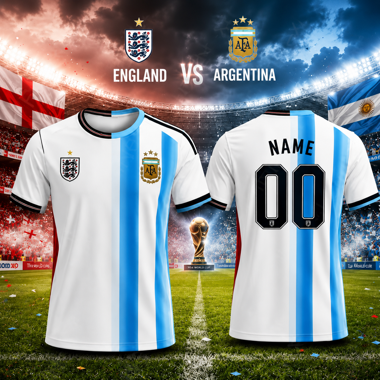 England vs Argentina World Cup 2026 Half England Half Argentina Custom Soccer Jersey