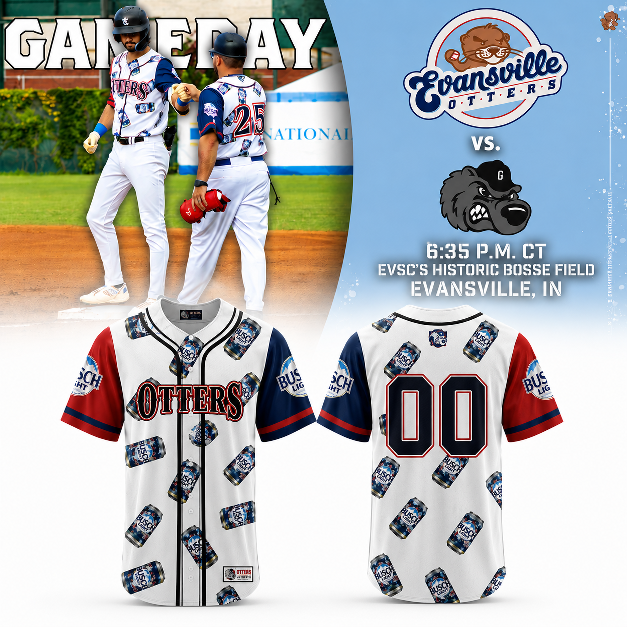Evansville Otters Baseball Jersey White Red Navy Button Up Sports Shirt Custom Number 00 2 - Unicasport Evansville Otters Baseball Jersey White Red Navy Button Up Sports Shirt Custom Number 00