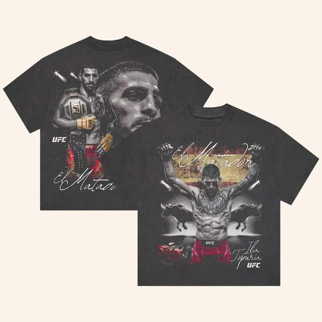 Fanatics Merch Ilia Topuria Bull Fight Black TShirt Fan Merch Gifts For Husband Merch 2025
