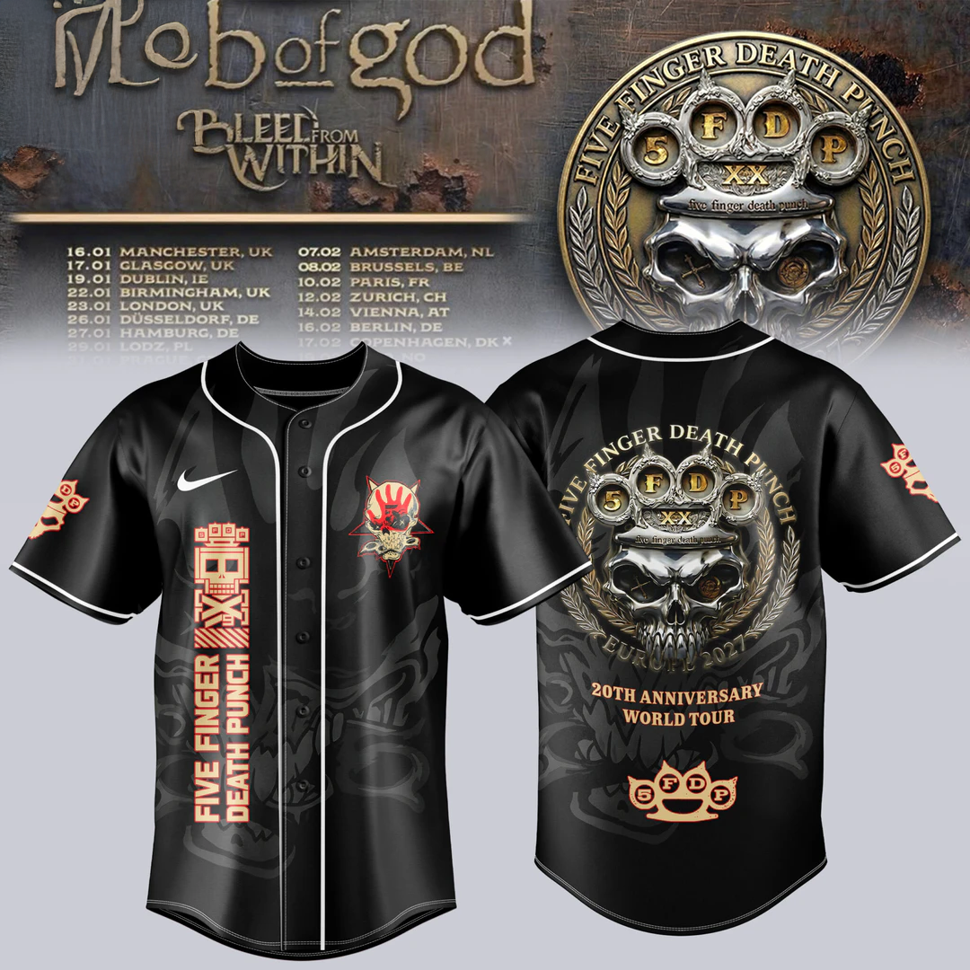 Five Finger Death Punch 20th Anniversary World Tour 2026 Edition Baseball Jersey