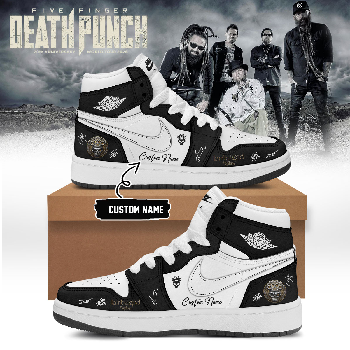 Five Finger Death Punch 20th Anniversary World Tour 2026 Signed AF1 Custom Sneakers
