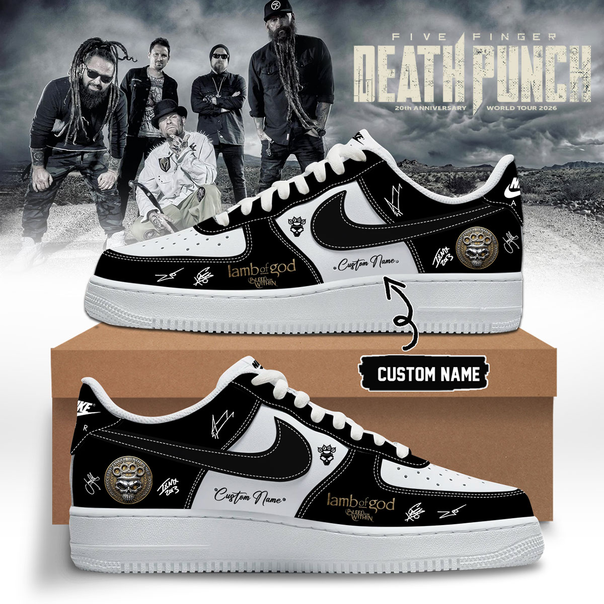 Five Finger Death Punch 20th Anniversary World Tour 2026 Signed Air Force 1 Sneakers