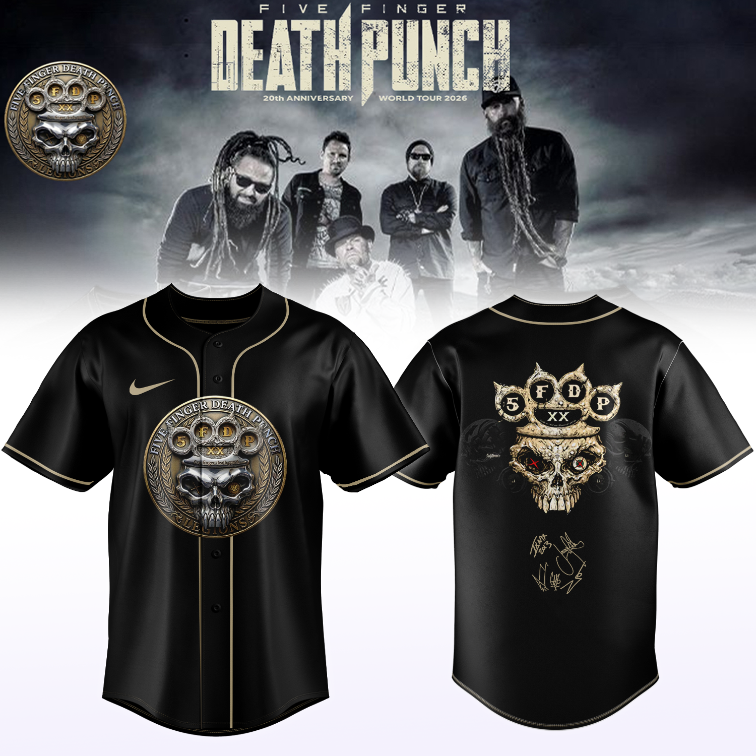 Five Finger Death Punch 20th Anniversary World Tour 2026 Signed Collector Baseball Jersey