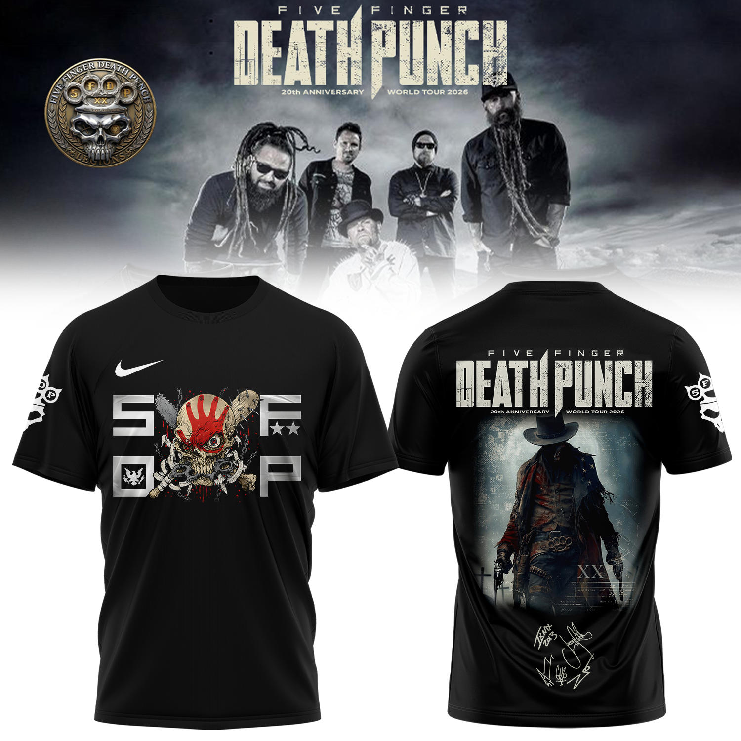 Five Finger Death Punch 20th Anniversary World Tour 2026 Signed Collector Edition Graphic T Shirt