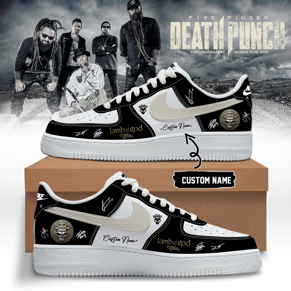 Five Finger Death Punch 20th Anniversary World Tour 2026 Signed Collector Edition High Top Shoes