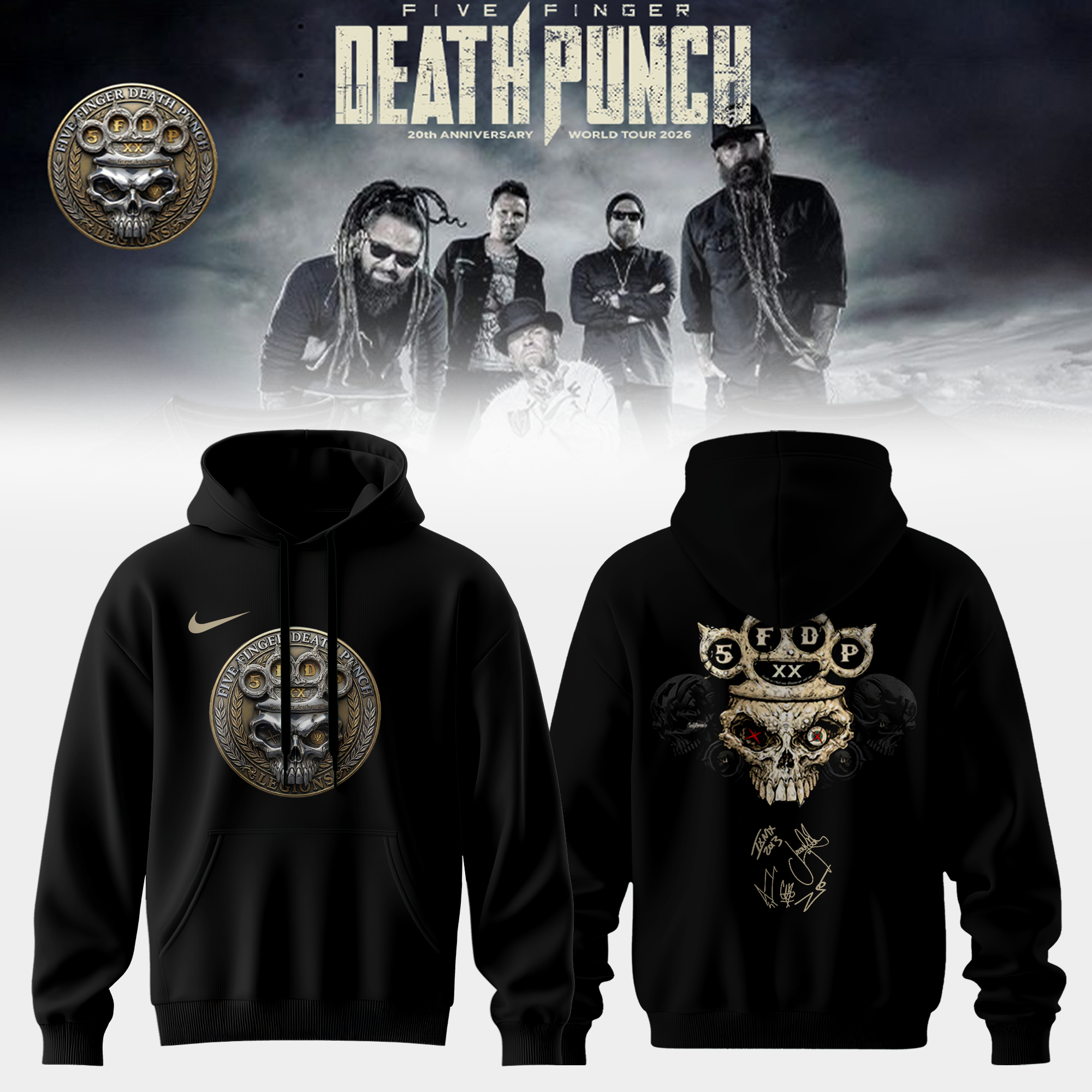 Five Finger Death Punch 20th Anniversary World Tour 2026 Signed Collector Edition Pullover Hoodie