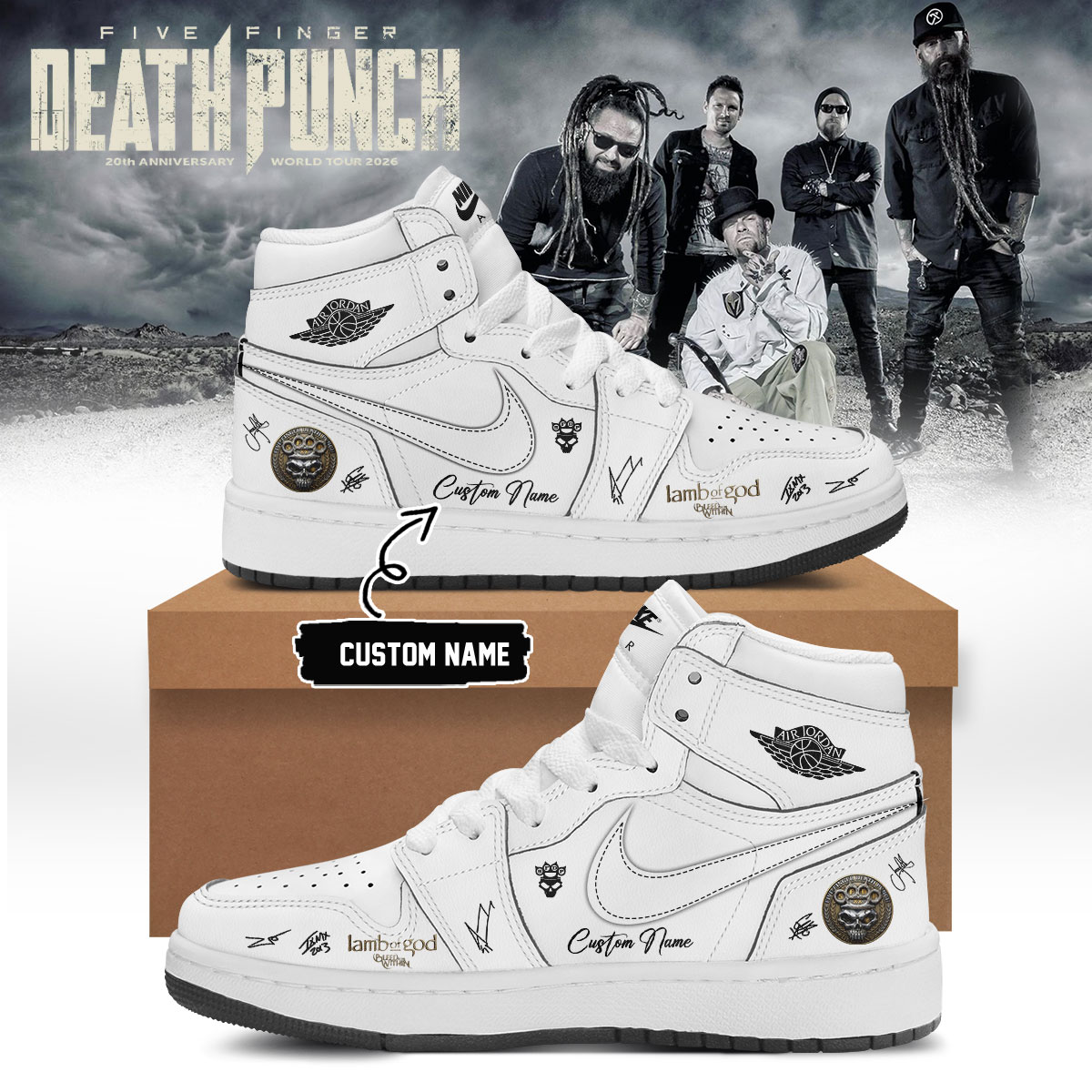 Five Finger Death Punch 20th Anniversary World Tour 2026 Signed Collector Lifestyle Sneakers