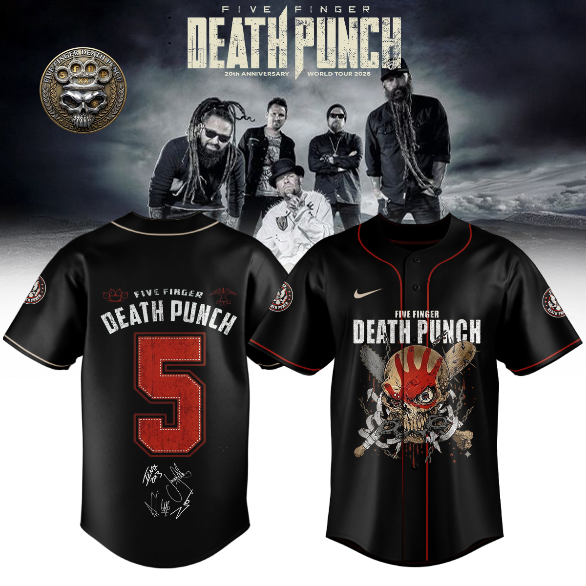 Five Finger Death Punch 20th Anniversary World Tour 2026 Signed Limited Edition Baseball Jersey