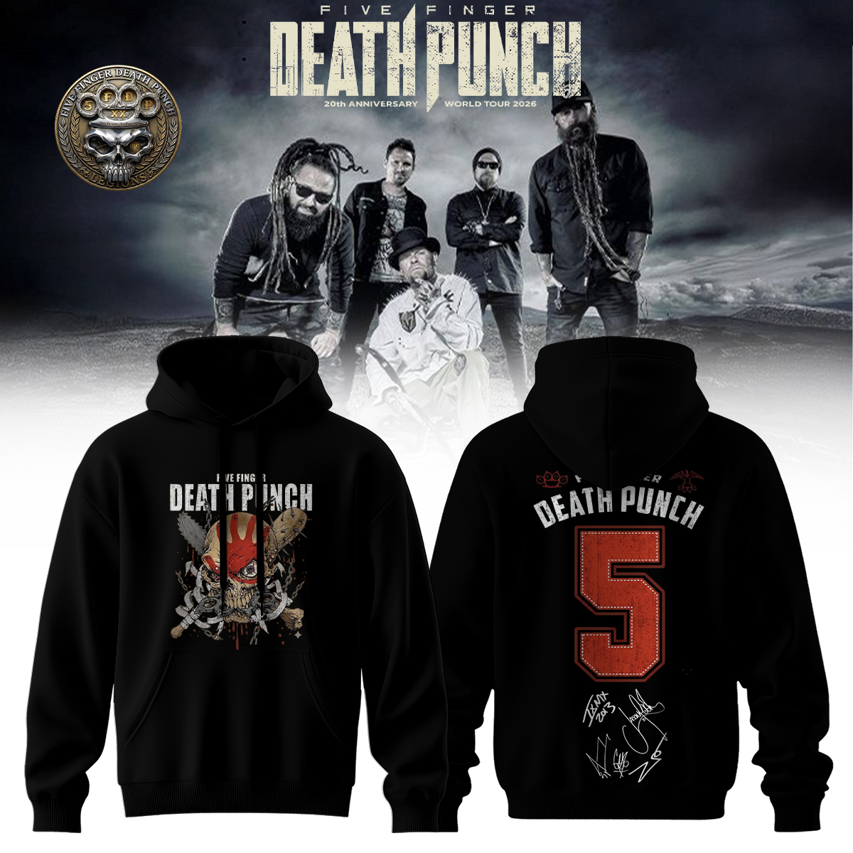 Five Finger Death Punch 20th Anniversary World Tour 2026 Signed Premium Concert Hoodie