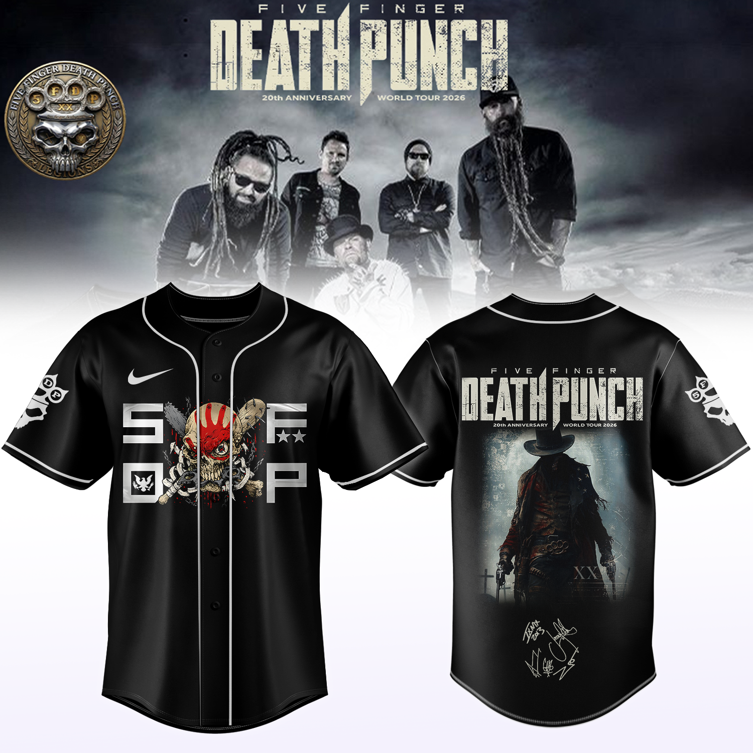 Five Finger Death Punch 20th Anniversary World Tour 2026 Signed Premium Fan Baseball Jersey