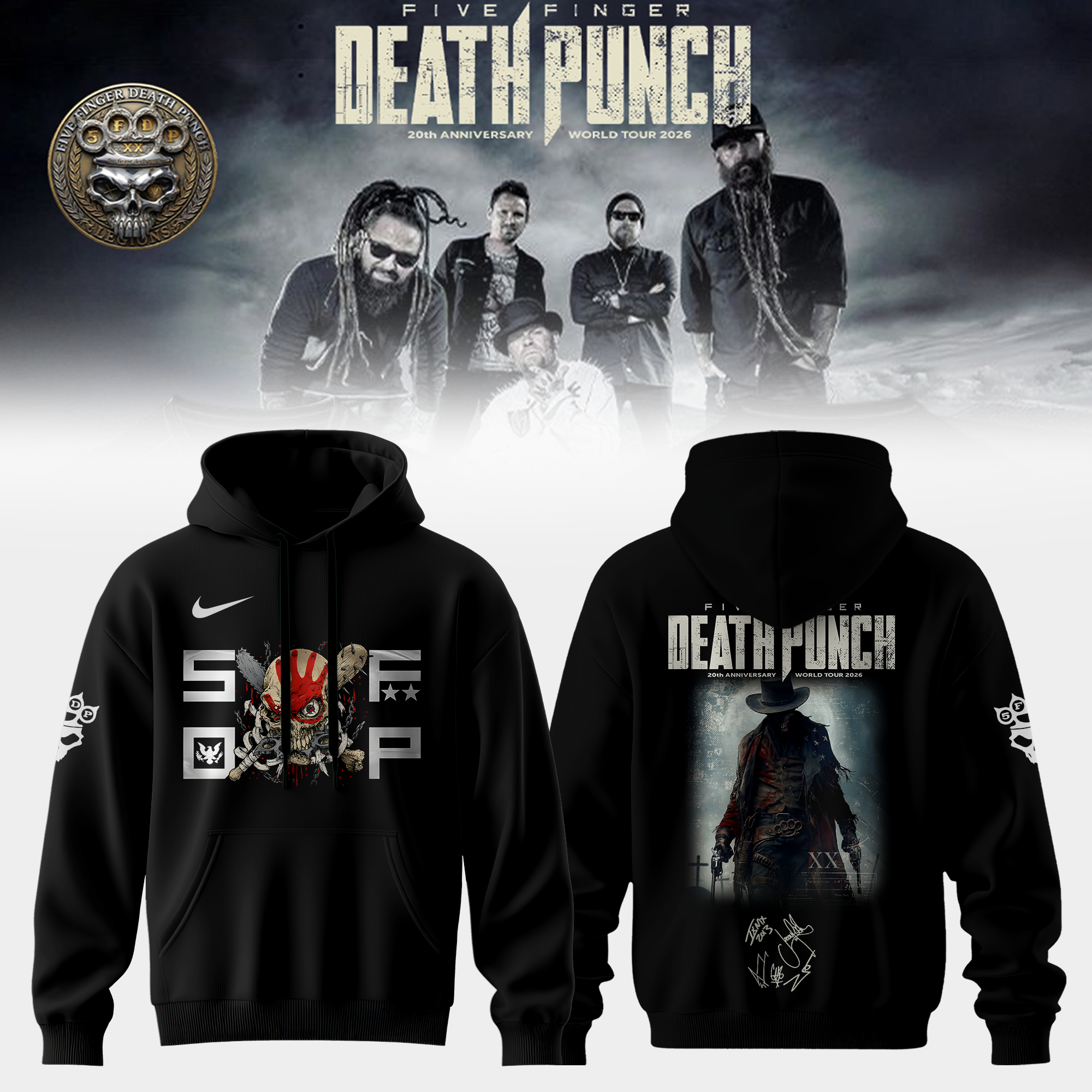 Five Finger Death Punch 20th Anniversary World Tour 2026 Signed Signature Fan Hoodie