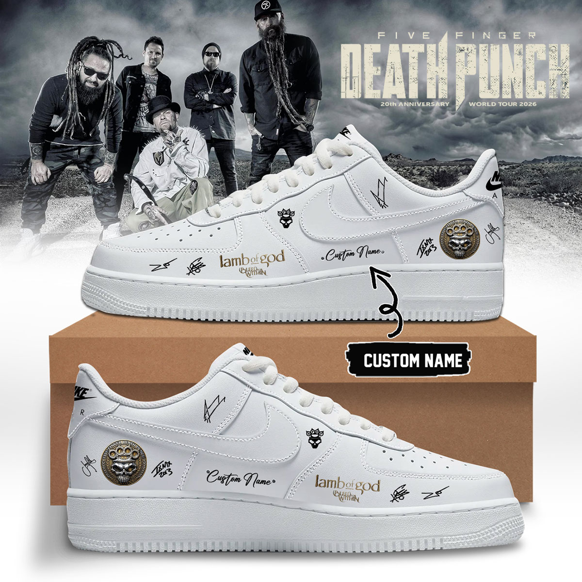Five Finger Death Punch 20th Anniversary World Tour 2026 Signed Signature High Top Sneakers