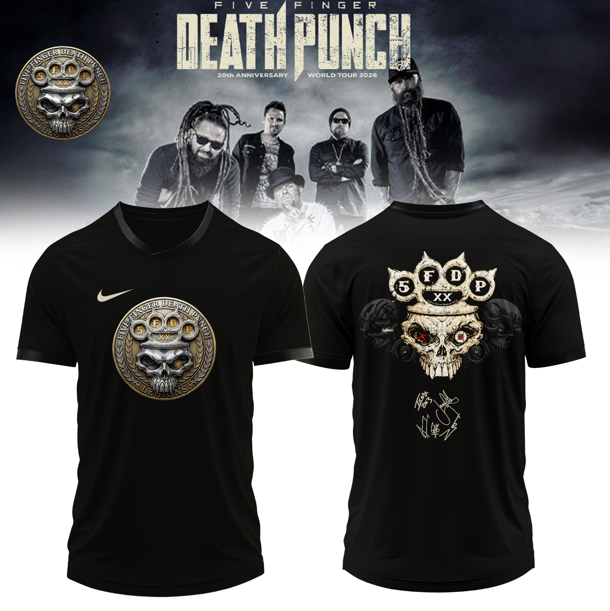 Five Finger Death Punch 20th Anniversary World Tour 2026 Signed Signature Tour Baseball Jersey