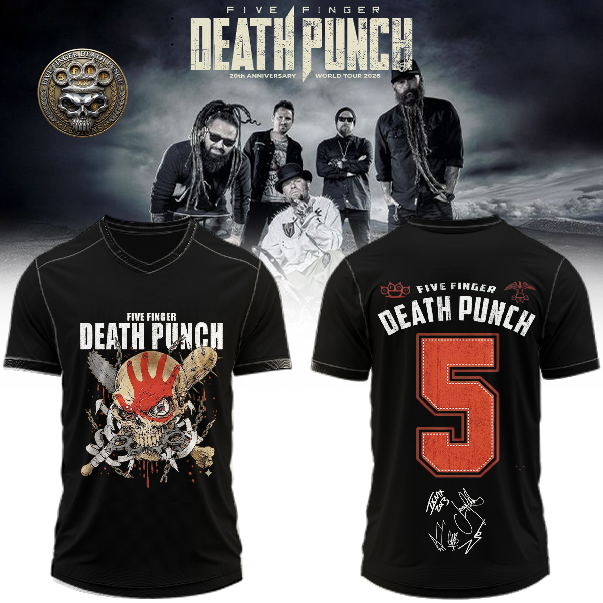 Five Finger Death Punch Hits Me Tour 2026 Signed Baseball Jersey