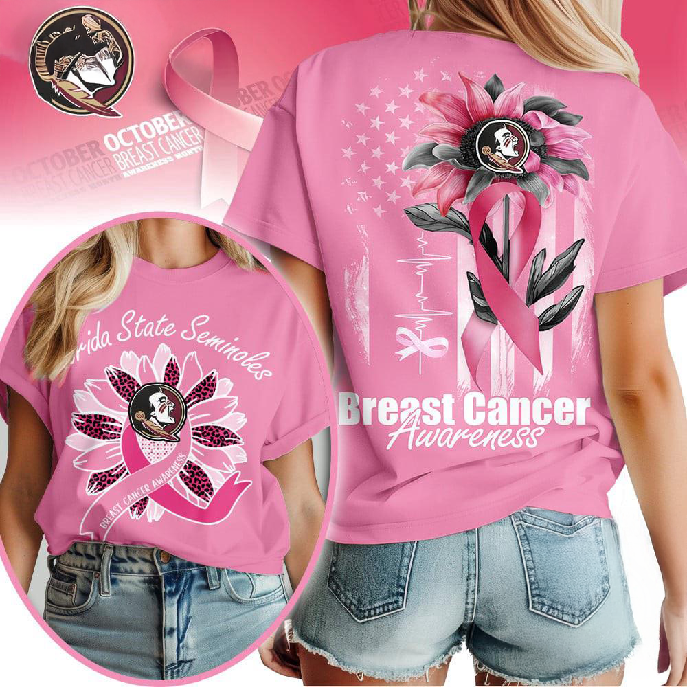 Florida State Seminoles 2025 NCAA Breast Cancer Sunflowers Unisex 3D Shirt