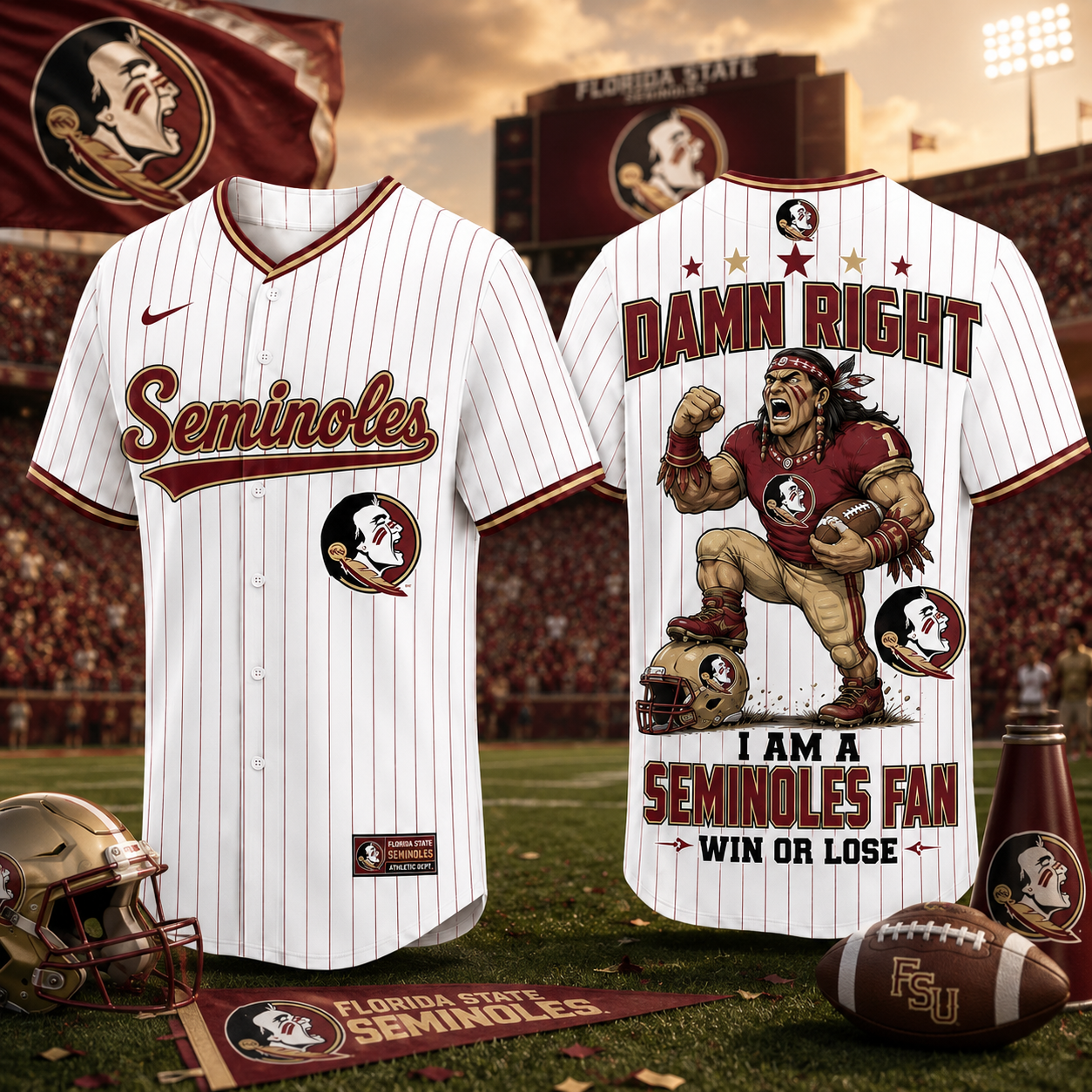 Florida State Seminoles Damn Right I Am A Seminoles Fan Win Or Lose Baseball Jersey College Football Fan Gift