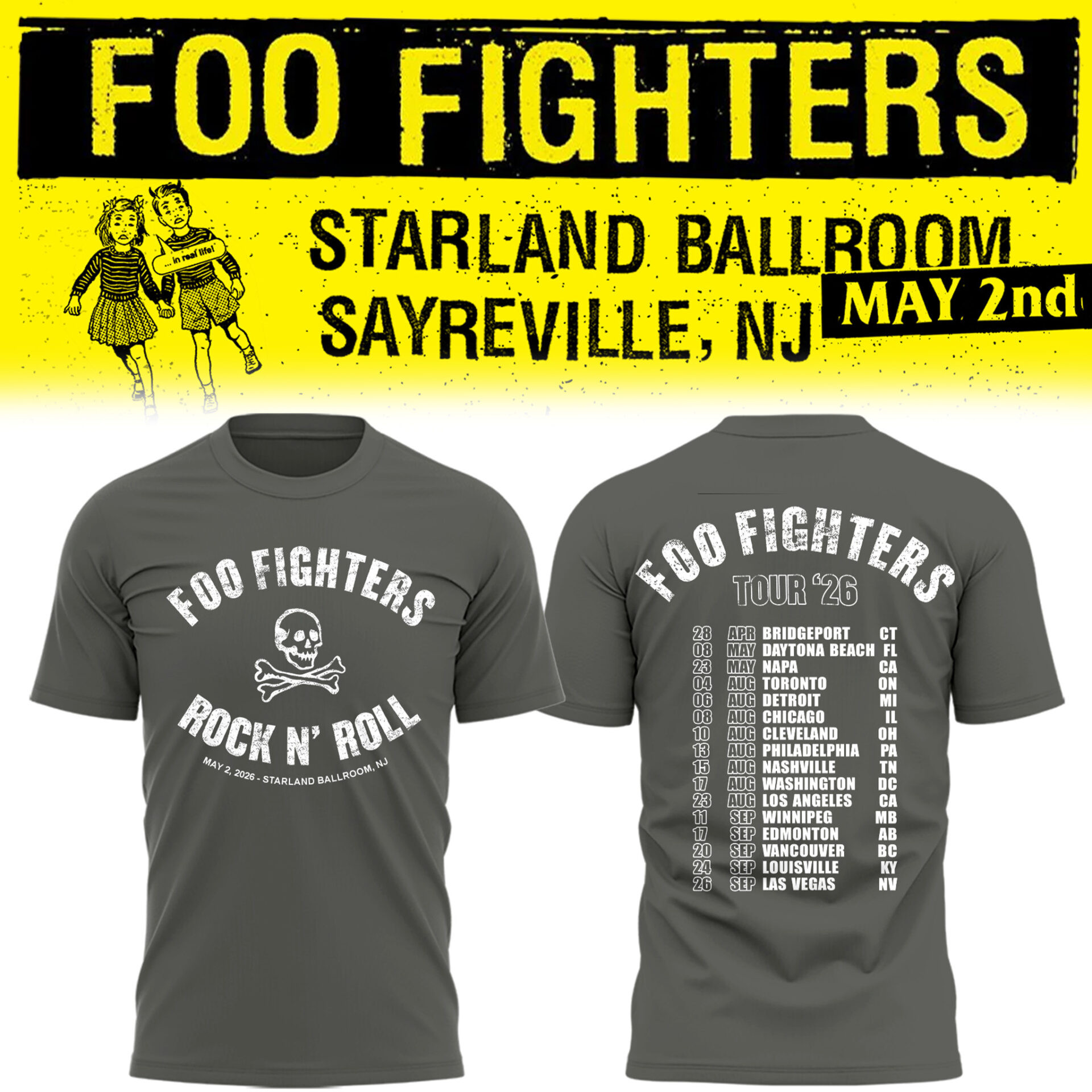 Foo Fighters Rock N Roll Tour T Shirt Vintage Rock Band Graphic Tee Concert Apparel Gift for Music Lovers