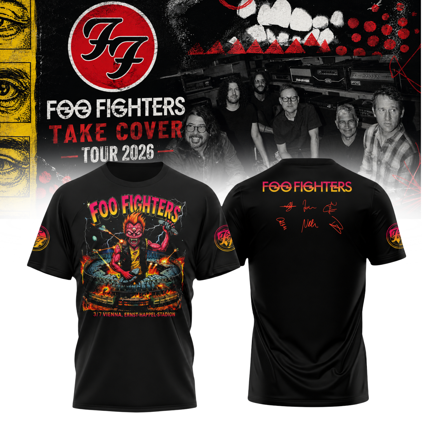 Foo Fighters Take Cover Tour 2026 Premium Signature Concert T Shirt